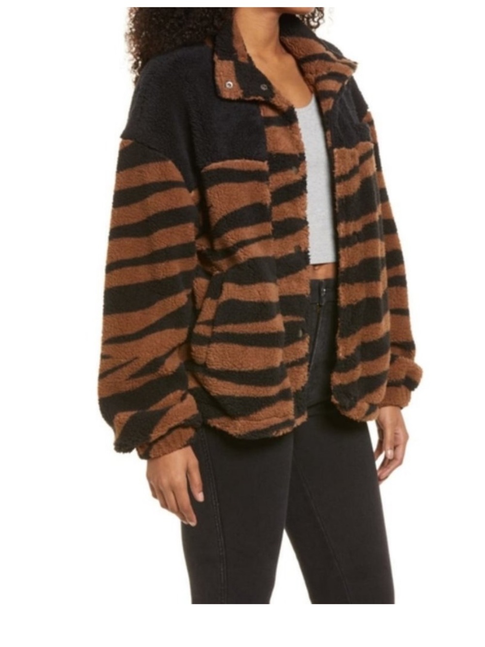 Thread & Supply Tiger-Stripe Teddy Jacket in Black & Brown size medium